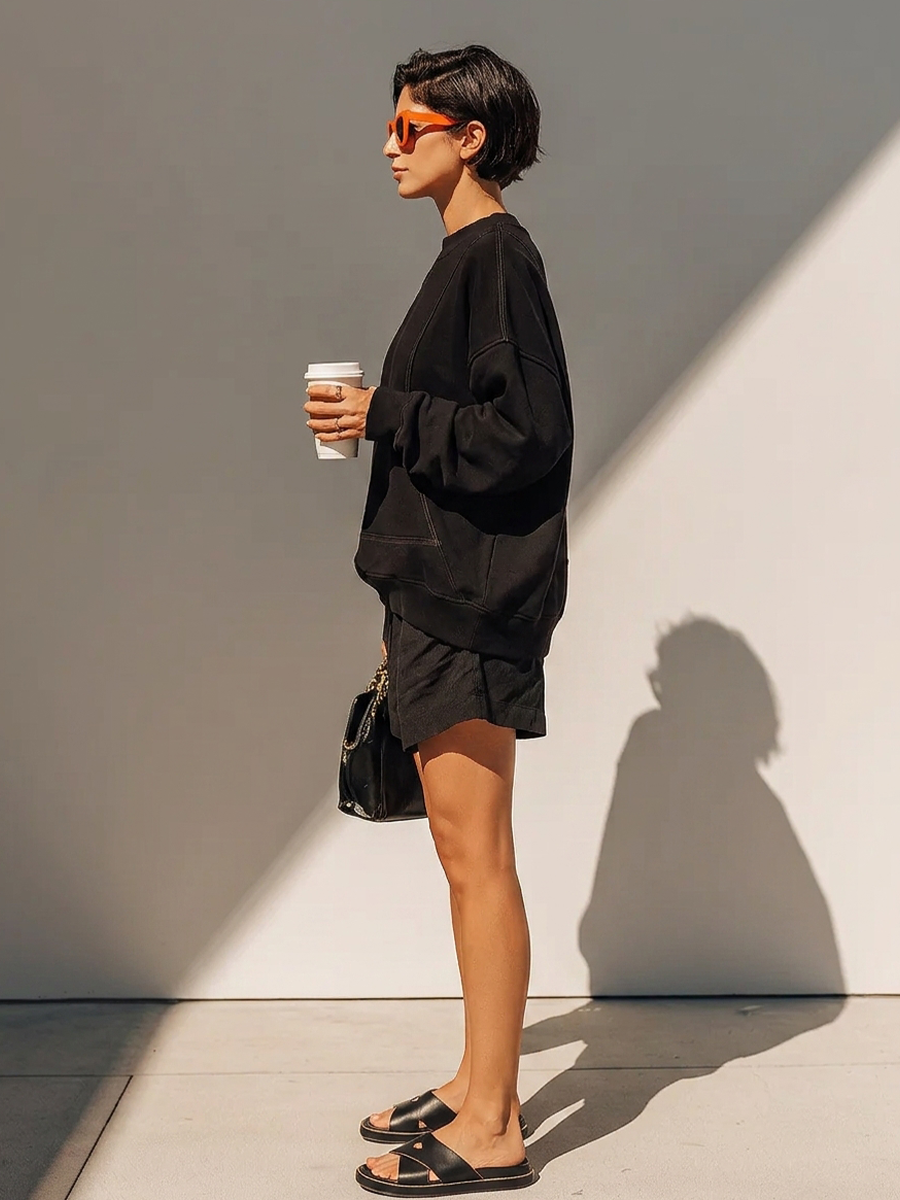 Maja | Afslappet bomuldslook top- og shortssæt