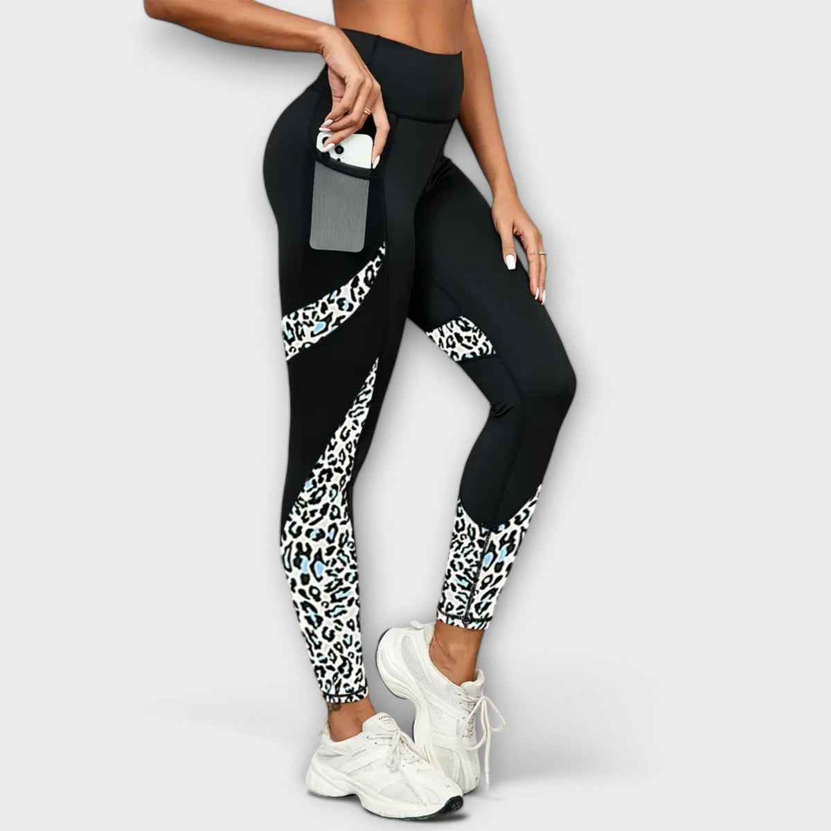 Marti | Højtaljede leopardleggings med mesh og sidelomme