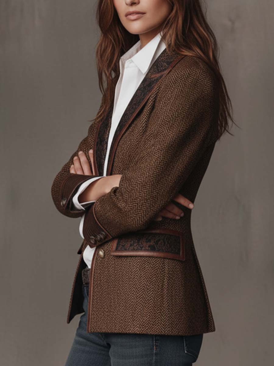 Astrid | Blazer med sildebensmønster og printdetaljer