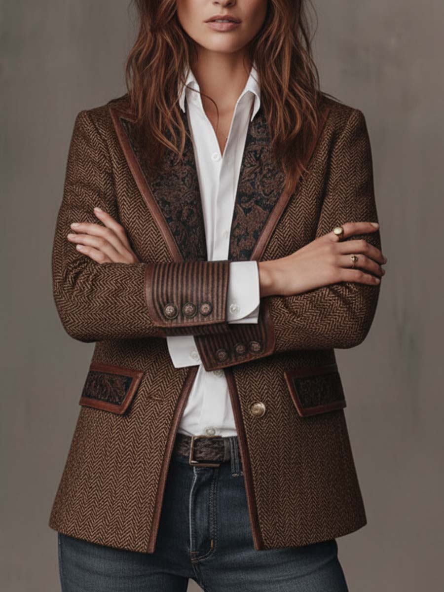 Astrid | Blazer med sildebensmønster og printdetaljer