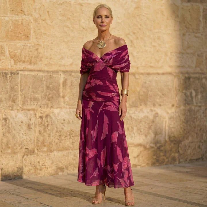 Celeste | Elegant kjole med lilla bladprint