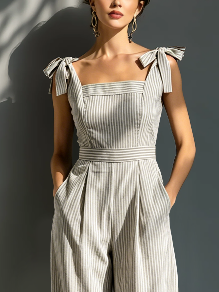 Naja | Stribet jumpsuit i hørblanding