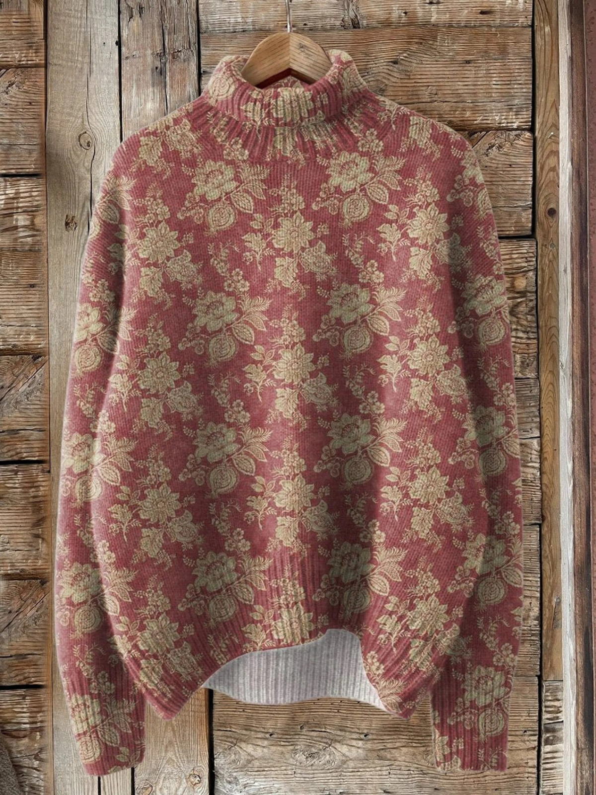 Karla | Varm rollkravebluse med blomsterprint