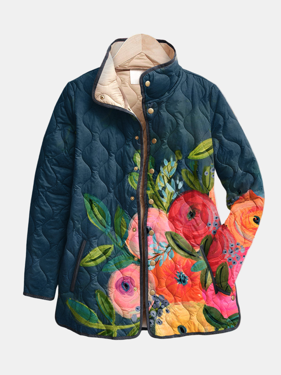 Asta | Quiltet jakke med malede blomster