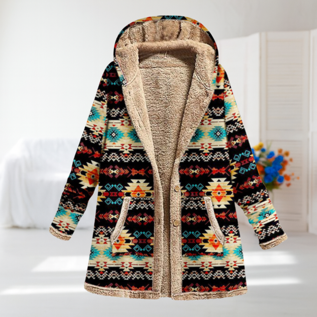 Isaline | Elegant overgangsjakke med farvespil i sort, multicolor og brun