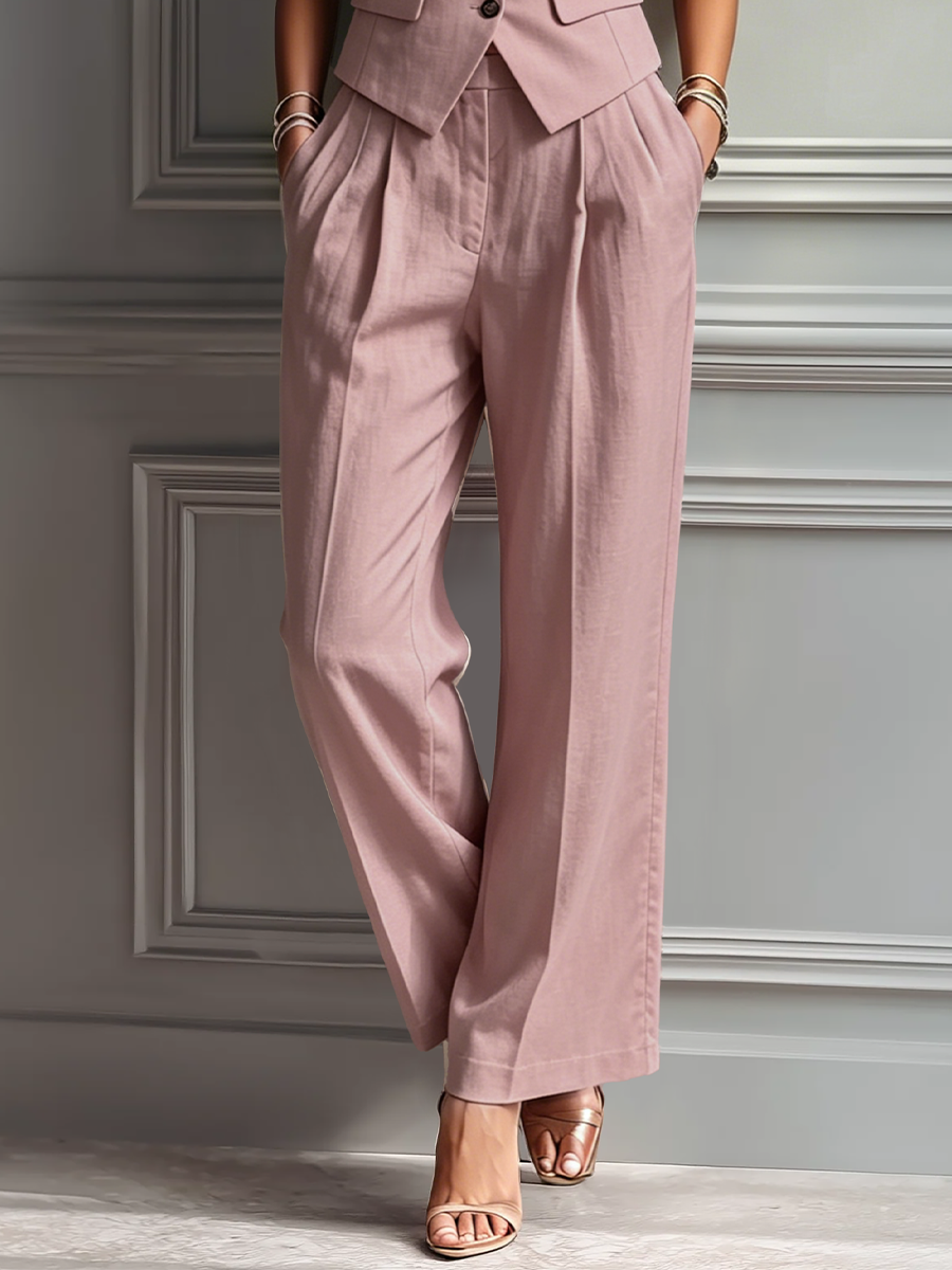 Victoria | linnedlook vest- og buksesæt med vide bukser