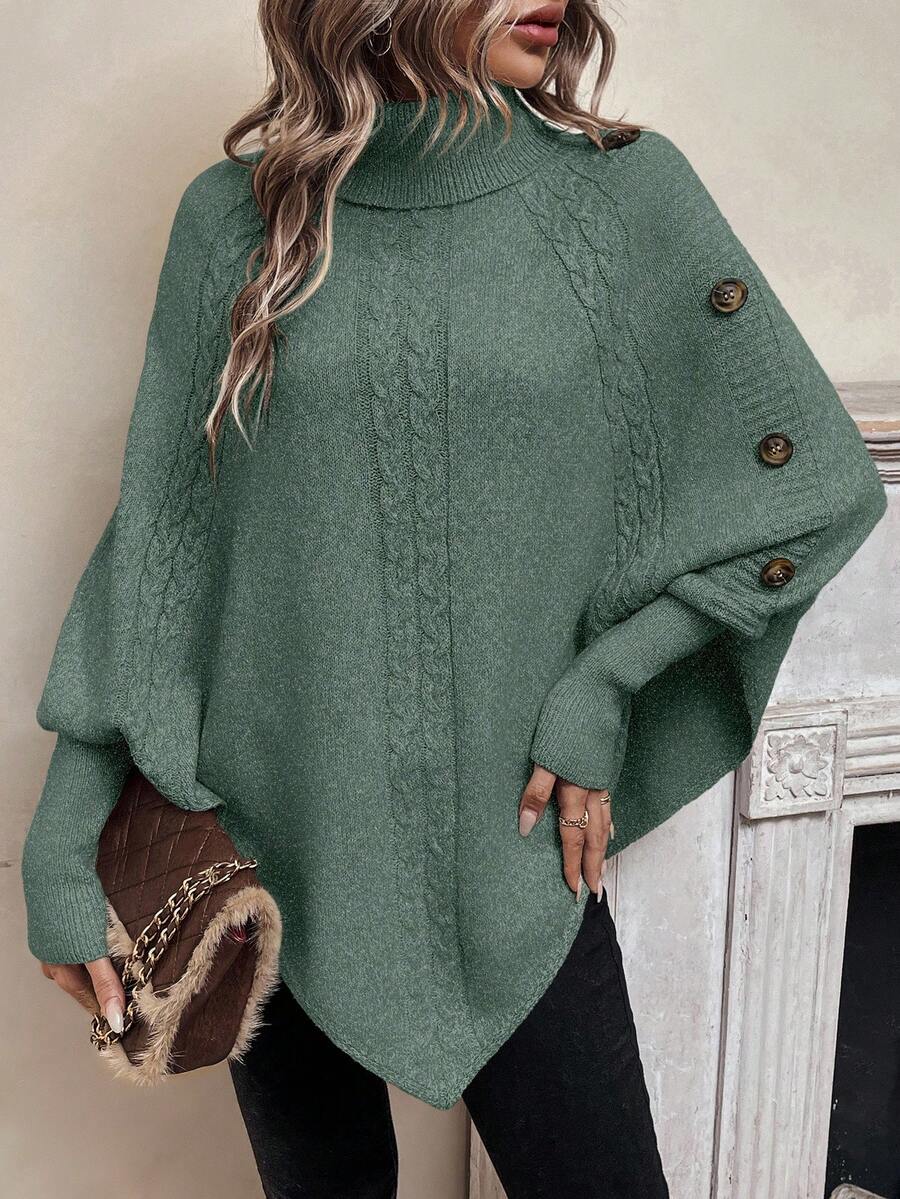 Alexis | Asymmetrisk kabelstrik-poncho med høj hals