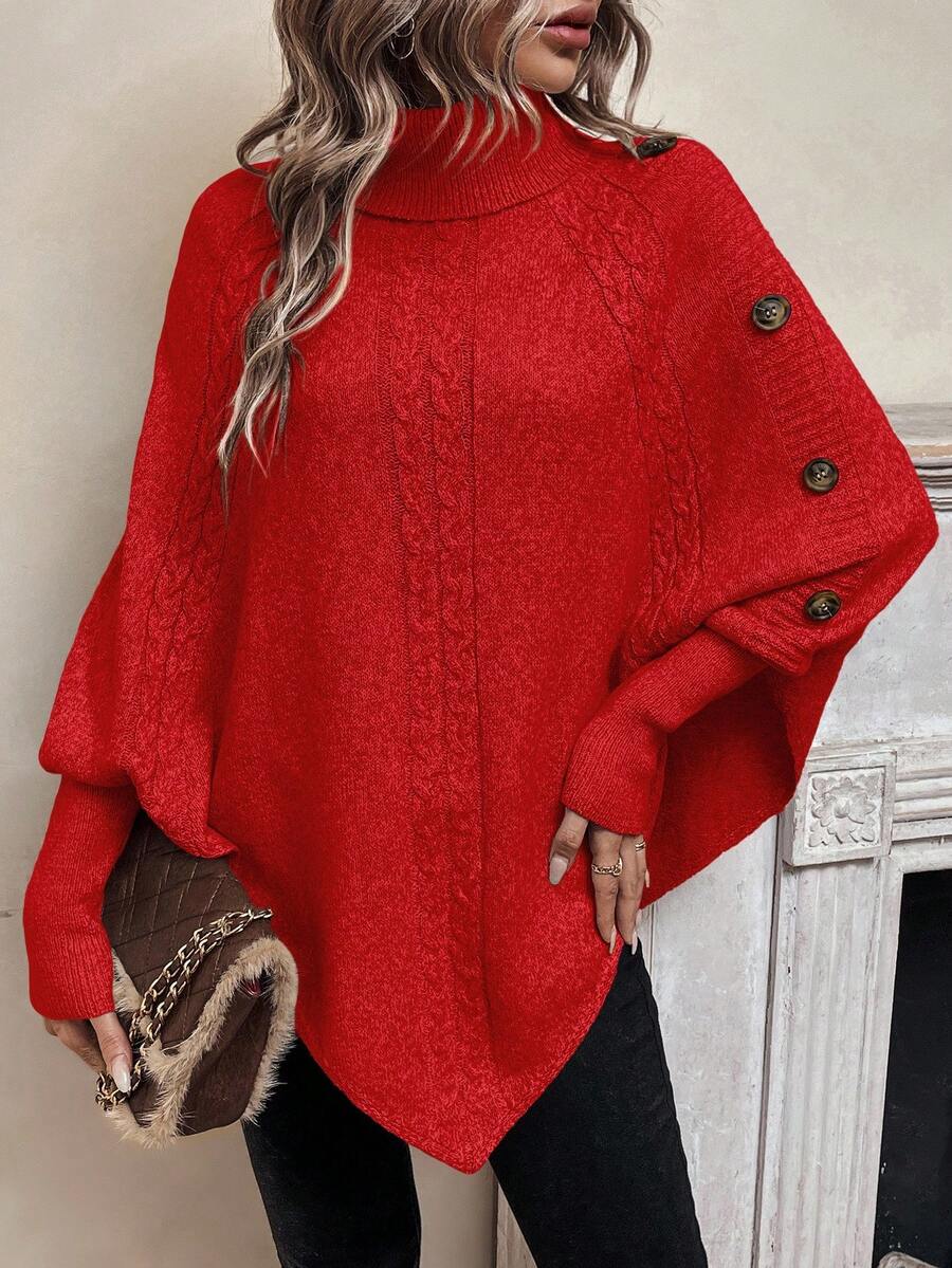 Alexis | Asymmetrisk kabelstrik-poncho med høj hals