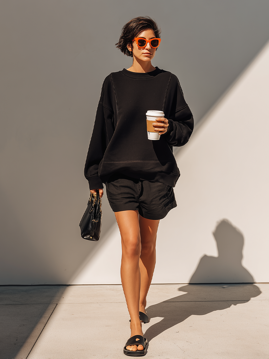 Maja | Afslappet bomuldslook top- og shortssæt