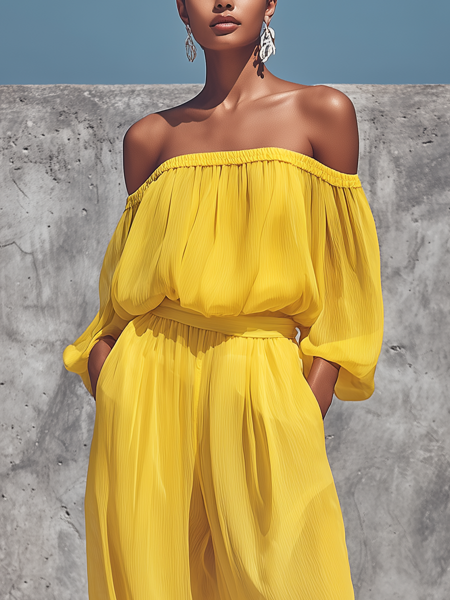 Ella | chiffon top- og buksesæt med vide bukser