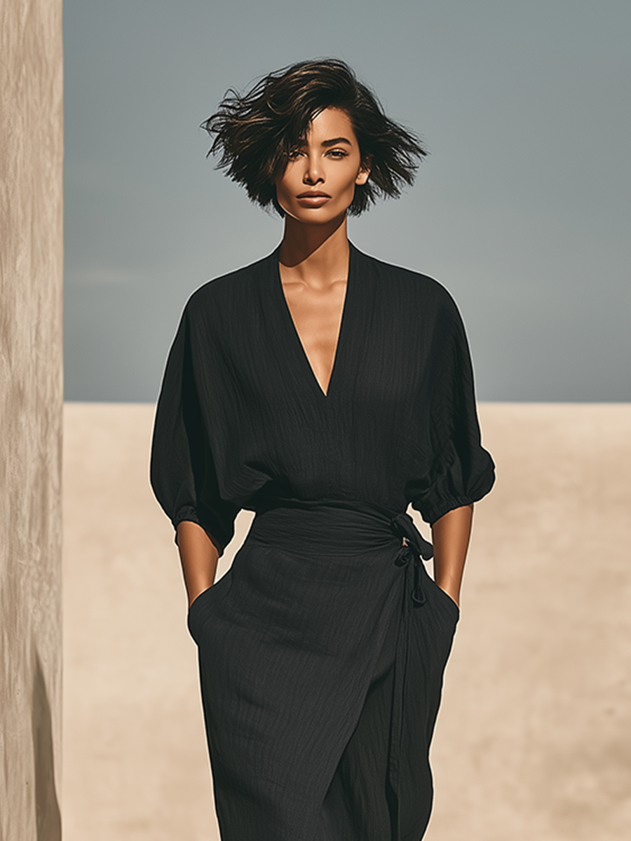 Camilla | Stilrent linnedlook top- og nederdelssæt