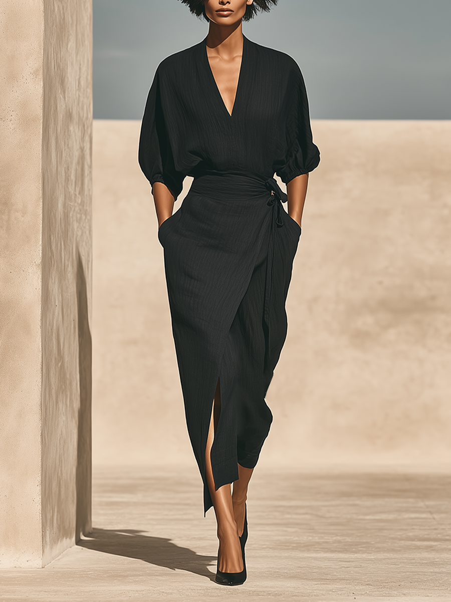 Camilla | Stilrent linnedlook top- og nederdelssæt