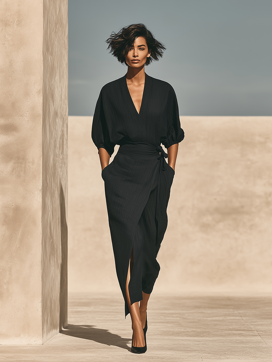 Camilla | Stilrent linnedlook top- og nederdelssæt