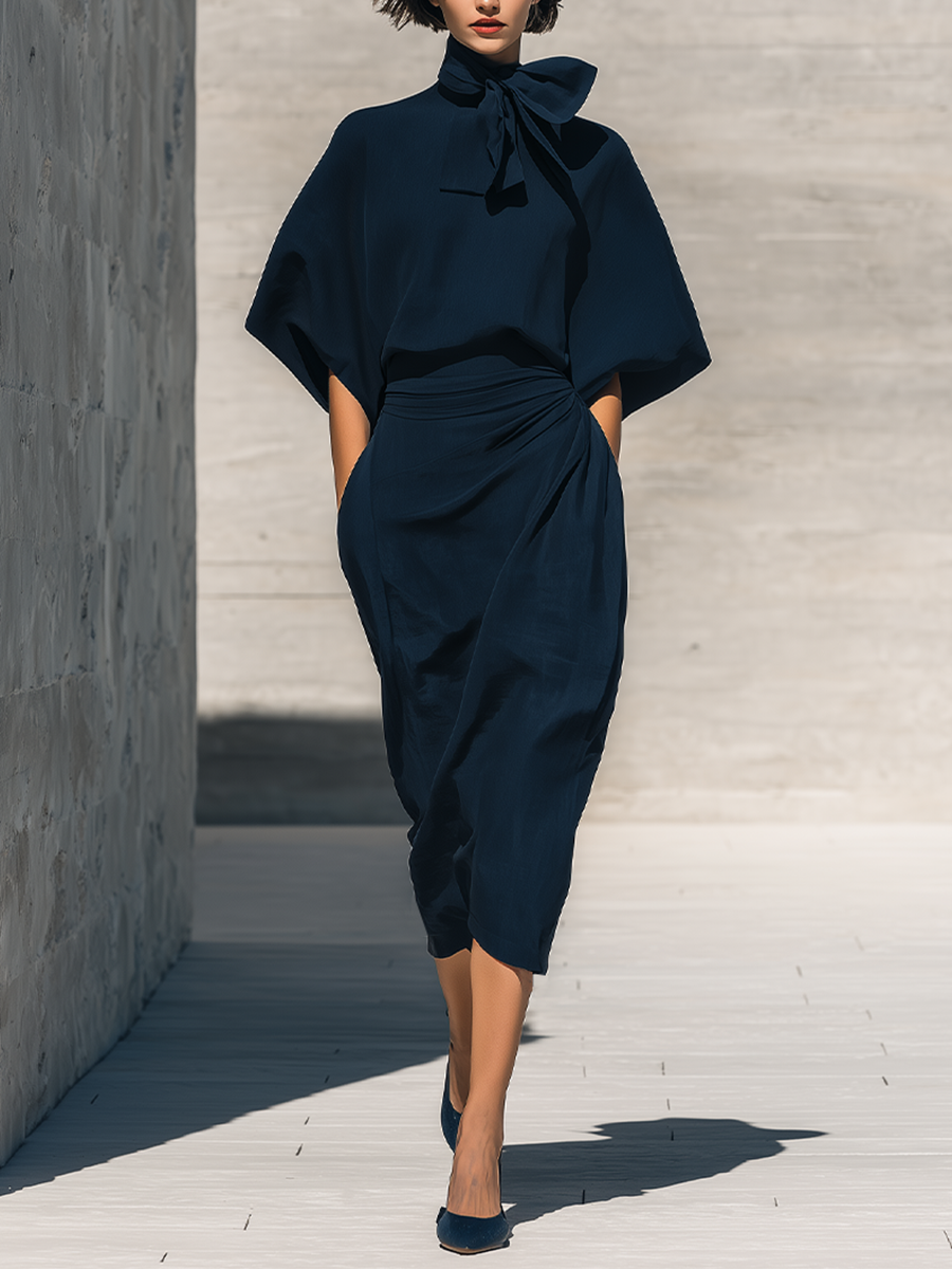 Elina | Stilrent bomuldslook bluse- og nederdelssæt