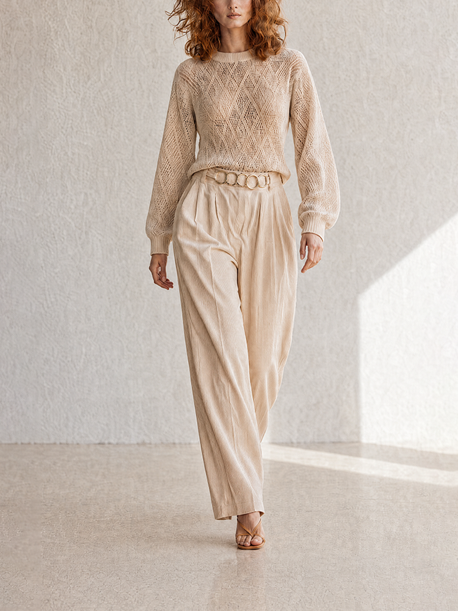 Wilma | Raffineret linnedlook sweater- og buksesæt med vide bukser