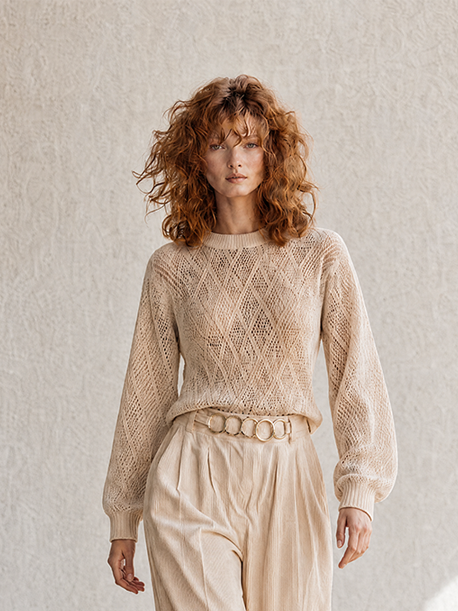 Wilma | Raffineret linnedlook sweater- og buksesæt med vide bukser