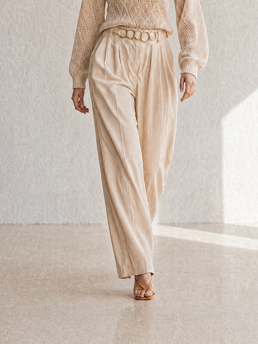 Wilma | Raffineret linnedlook sweater- og buksesæt med vide bukser