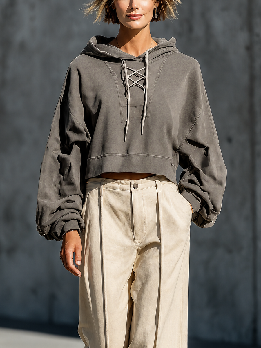 Carla | Blonde hoodie- og buksesæt med vide bukser
