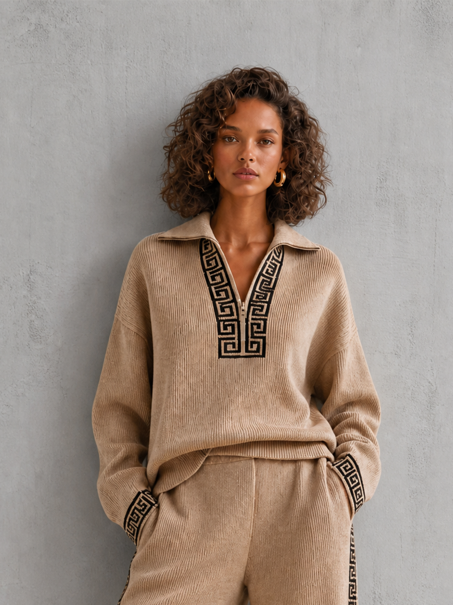 Elise | Raffineret strikket sweater- og buksesæt med vide bukser