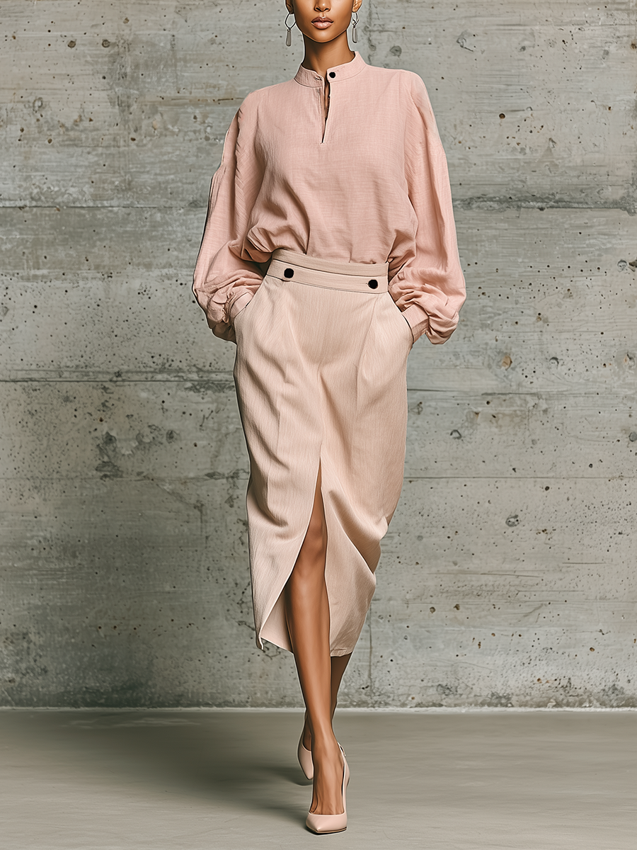 Hilda | Raffineret linnedlook bluse- og nederdelssæt