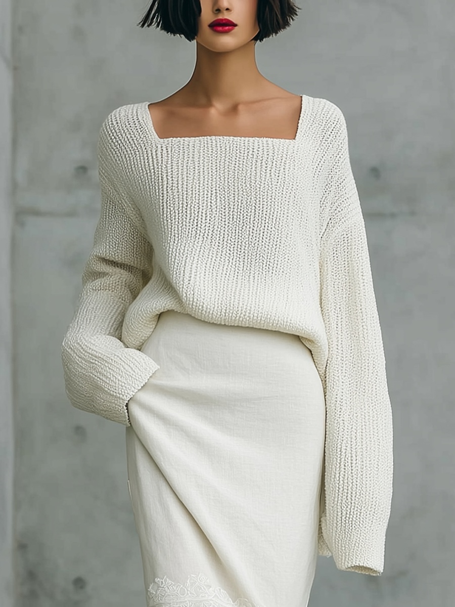 Iselin | Blonde bomuldslook sweater- og nederdelssæt