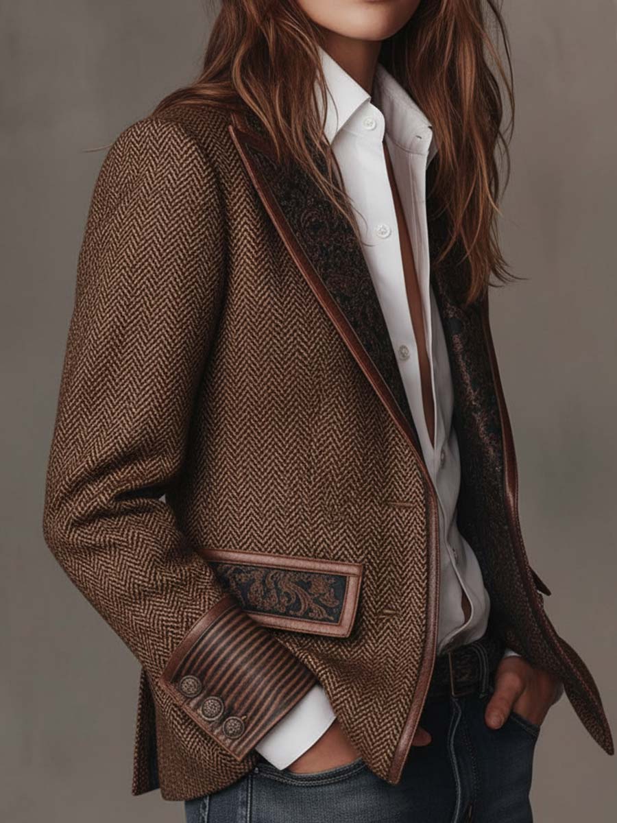 Astrid | Blazer med sildebensmønster og printdetaljer