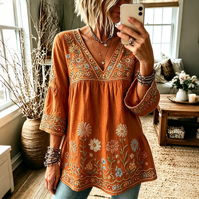 Emma | Vintage bluse med blomsterprint og V-hals