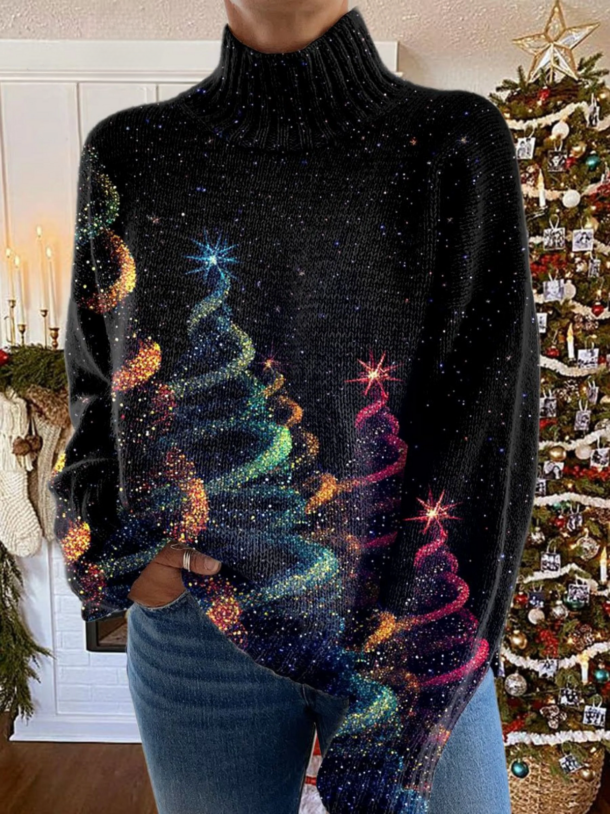 Selma | Varm rollkravebluse med julemotiv