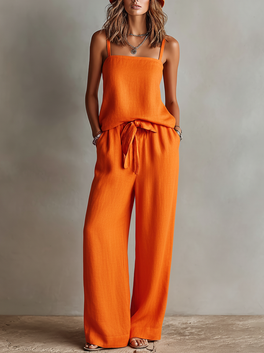 Signe | linnedlook cami-top- og buksesæt med vide bukser