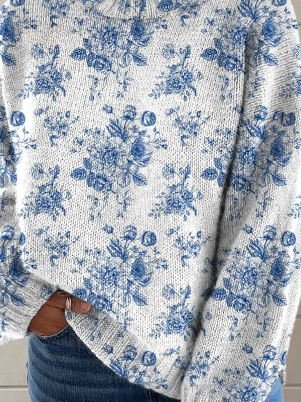 Amalie | Varm rollkravebluse med blomsterprint