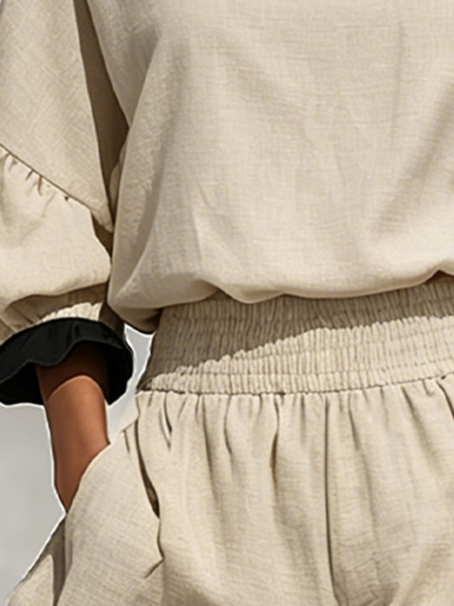 Leonora | linnedlook bluse- og shortssæt