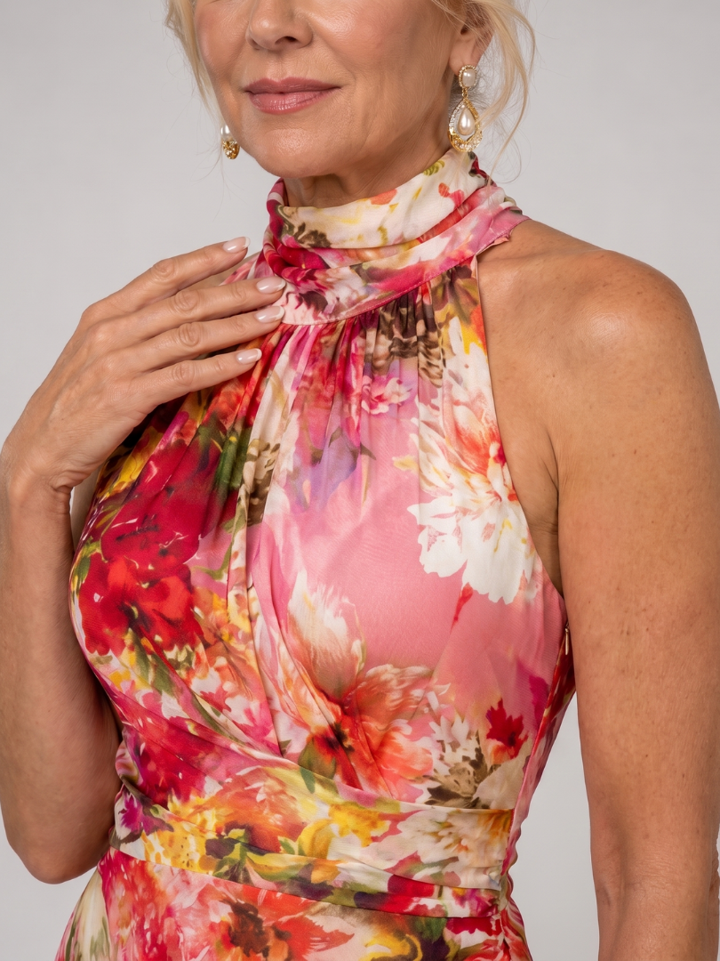 Elisabetta | Blomstret maxikjole med hjerteformet hals