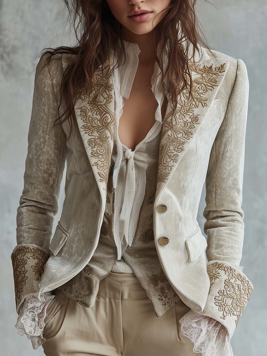 Alma | Figursyet blazer i elfenben med broderi