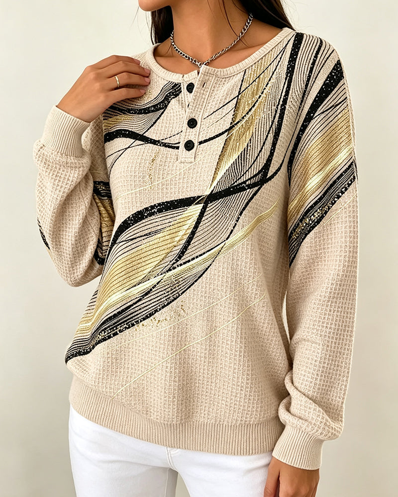 Liv | Stribet sweatshirt med rund hals og knapper
