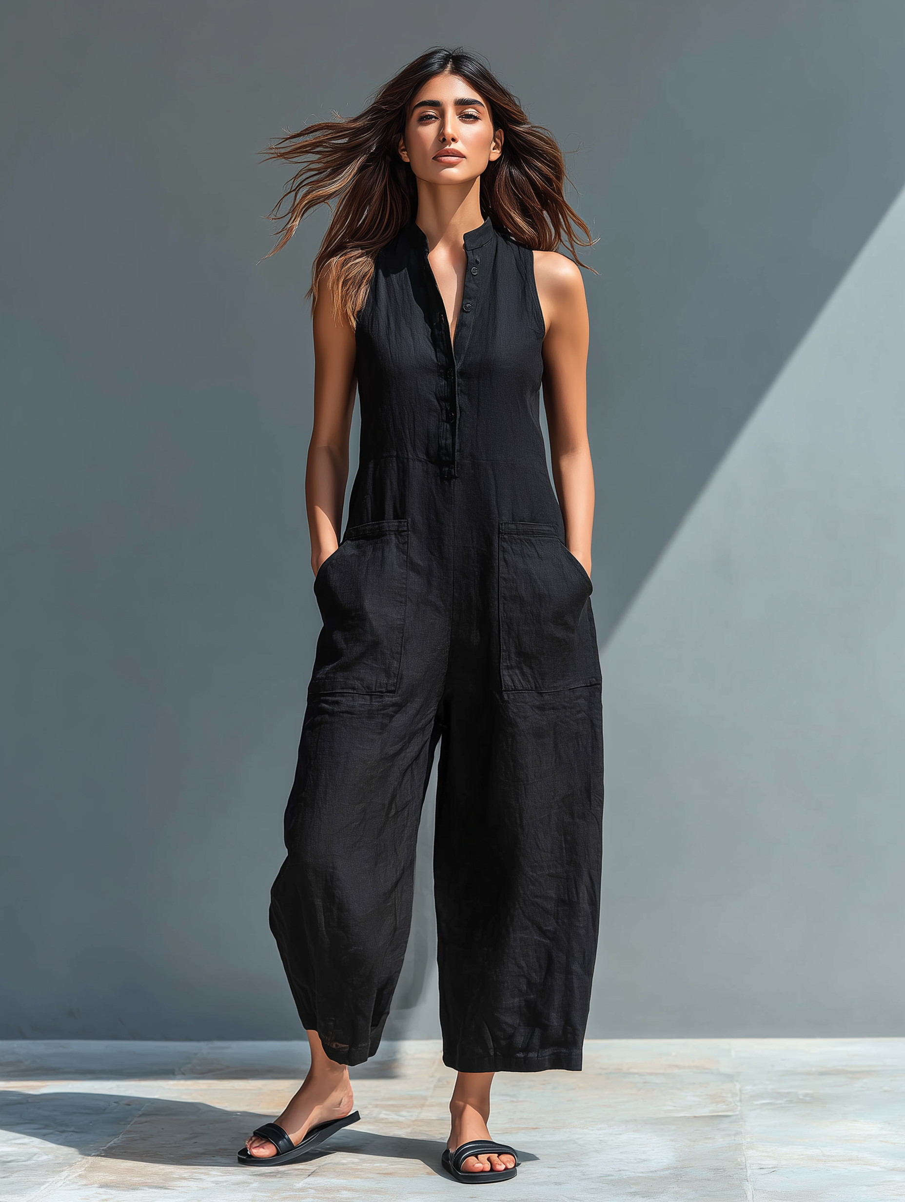Mia | Ærmeløs jumpsuit med knaplukning