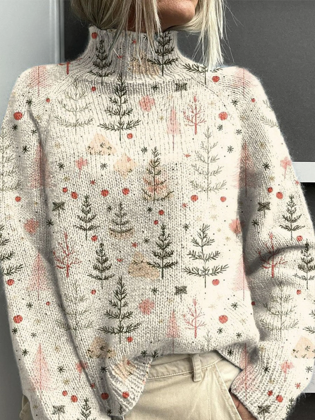 Liv | Varm rollkravebluse med julemotiv