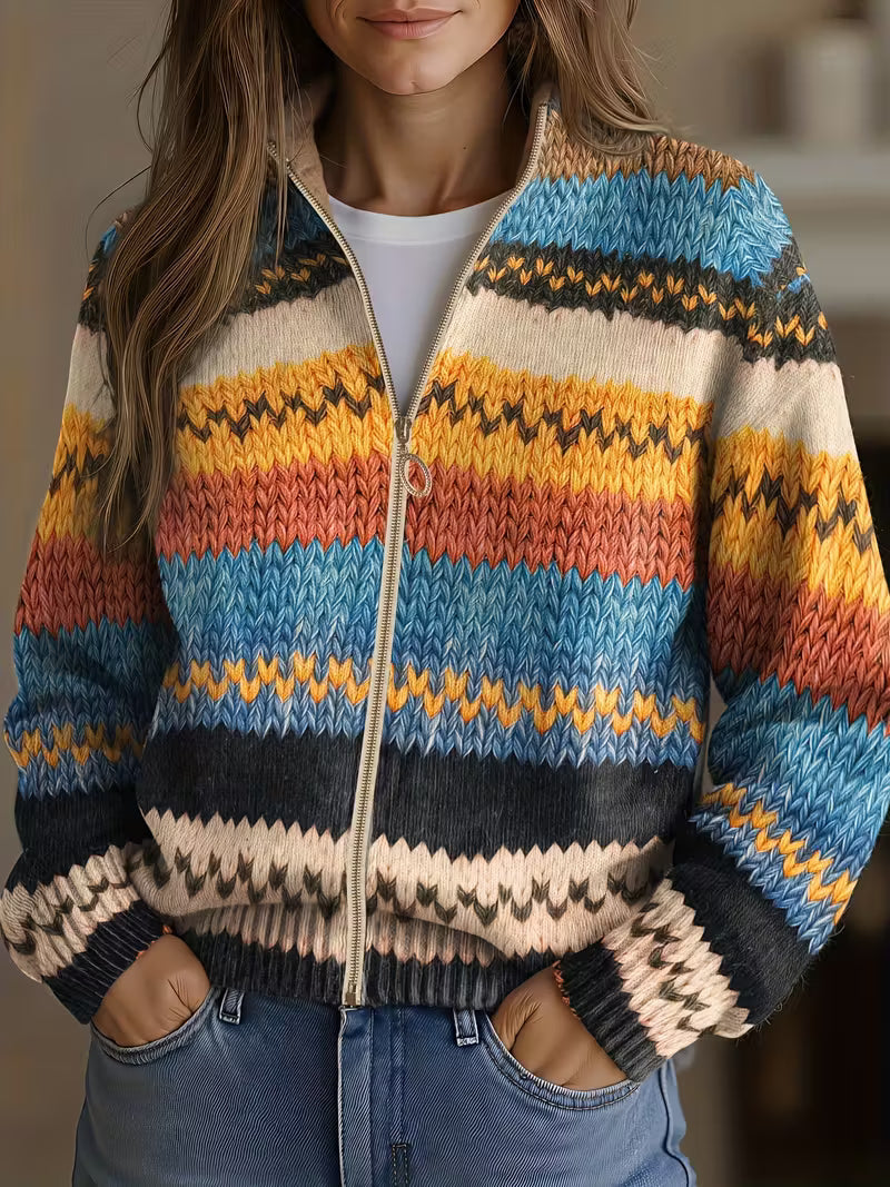 Beatrix | Strikket cardigan med zigzagstriber