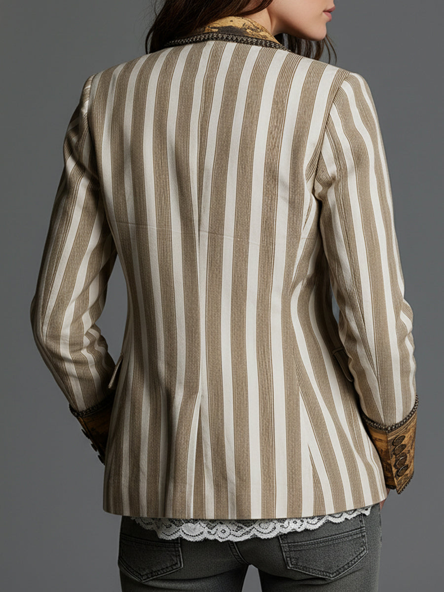 Saga | Boho-blazer med stribemønster og printet revers