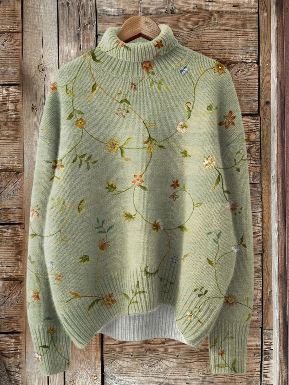 Mille | Blød striktrøje med blomsterprint med kunstprint med vintage look
