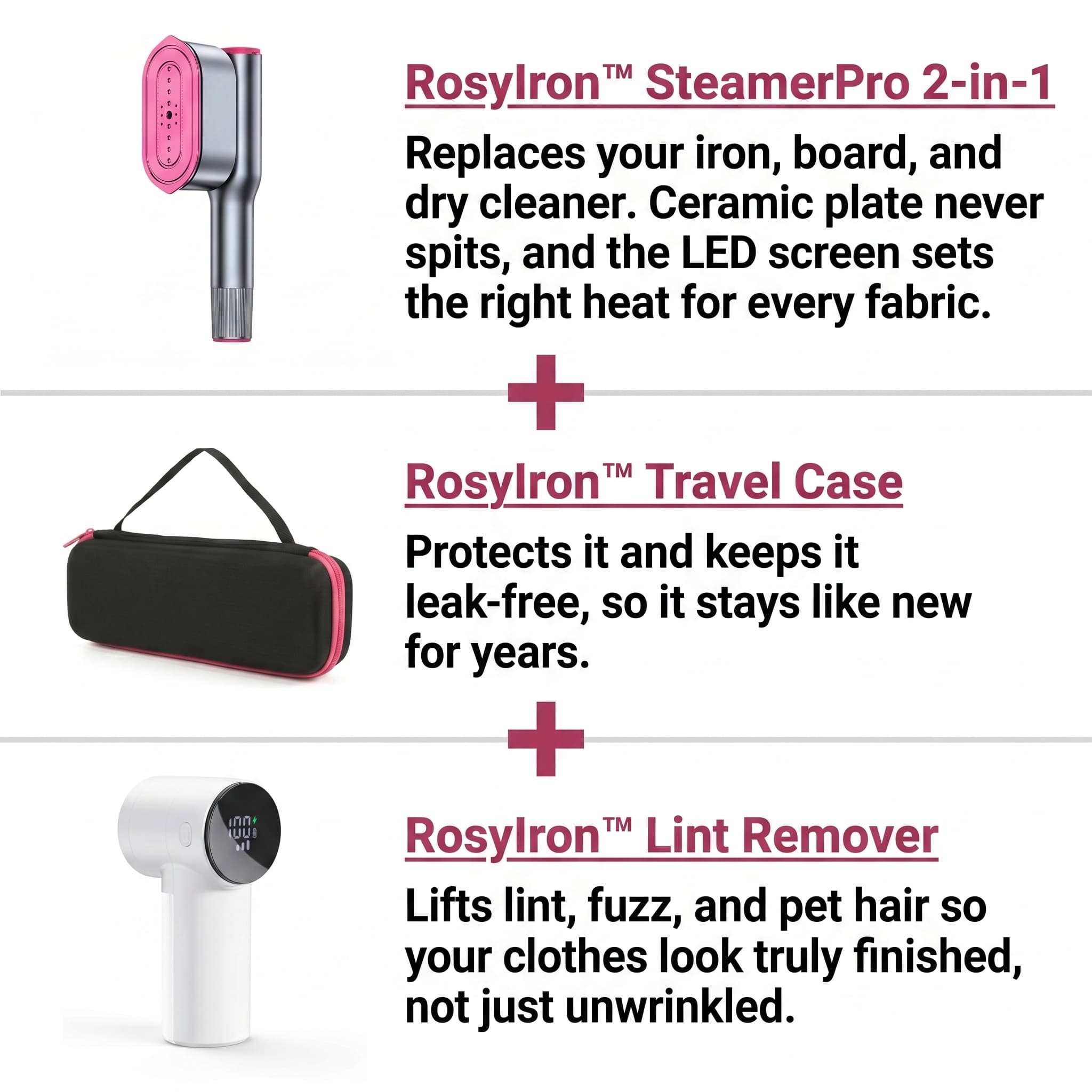 RosyIron™ SteamerPro 2-in-1 Steamer & Iron