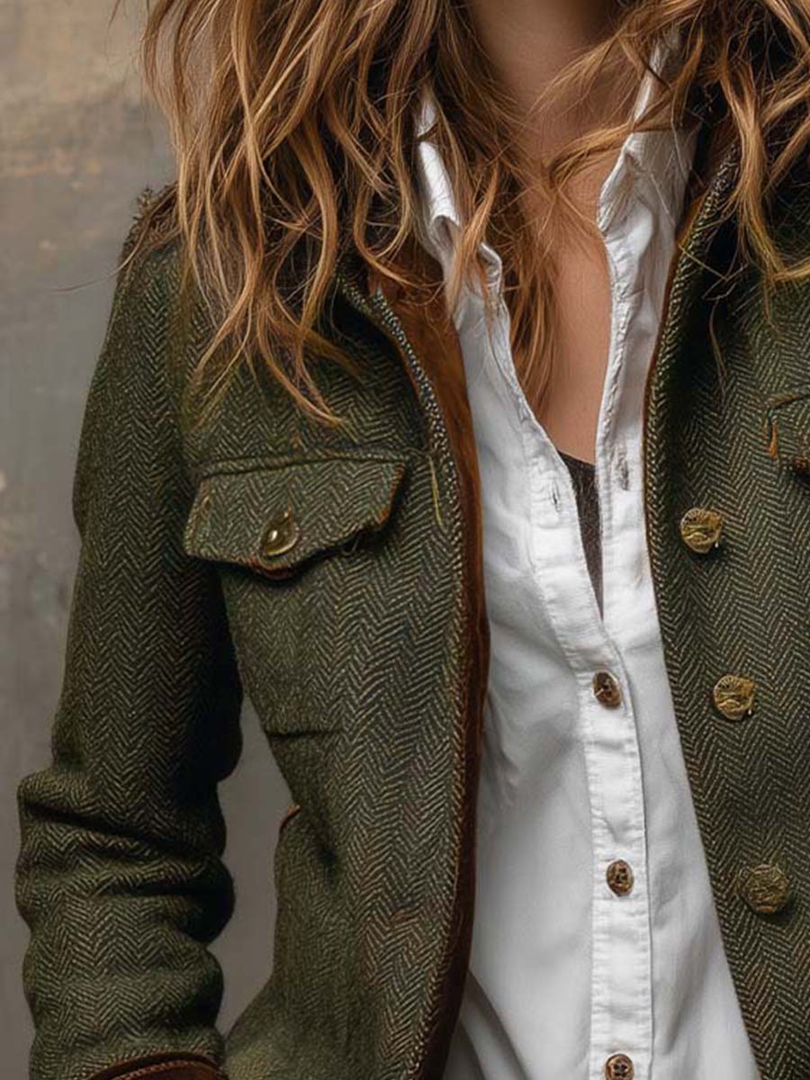 Frida | Vintage-blazer med sildebensmønster og kontrastkanter