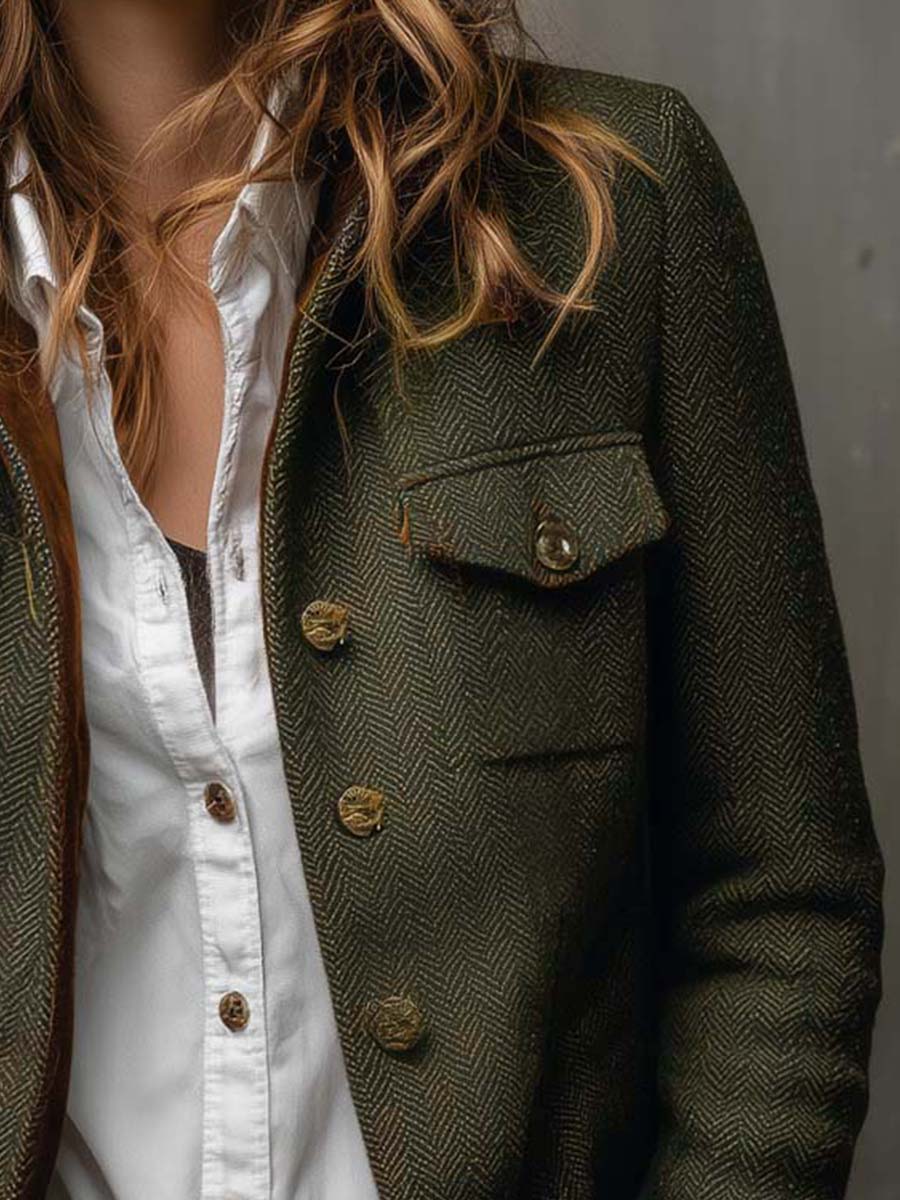 Frida | Vintage-blazer med sildebensmønster og kontrastkanter