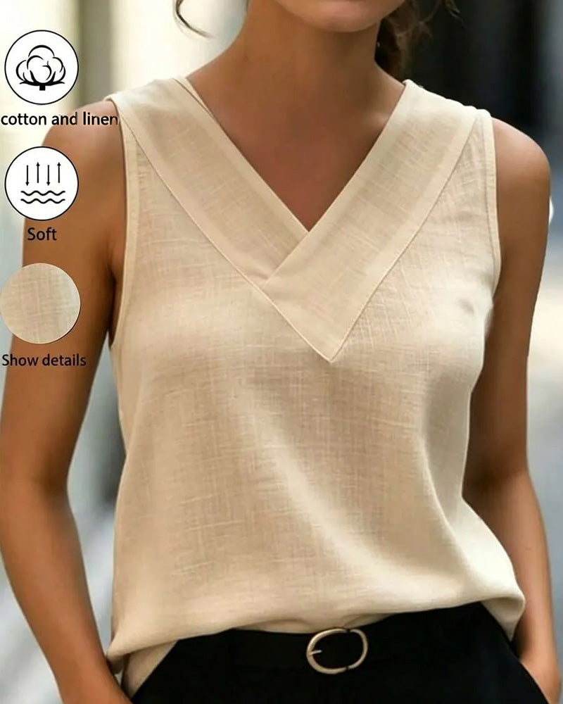 Sofie | Ærmeløs tanktop med V-hals og krydsdetalje