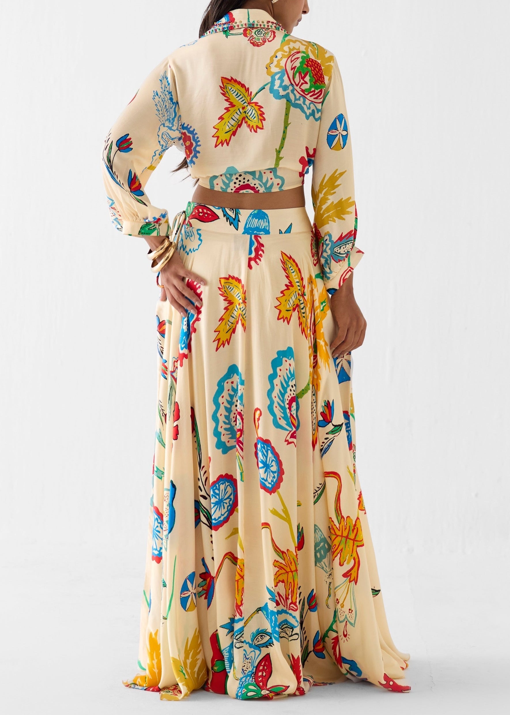 Solveig | Sæt med top og maxi-nederdel med blomsterprint med boheme med tropisk print