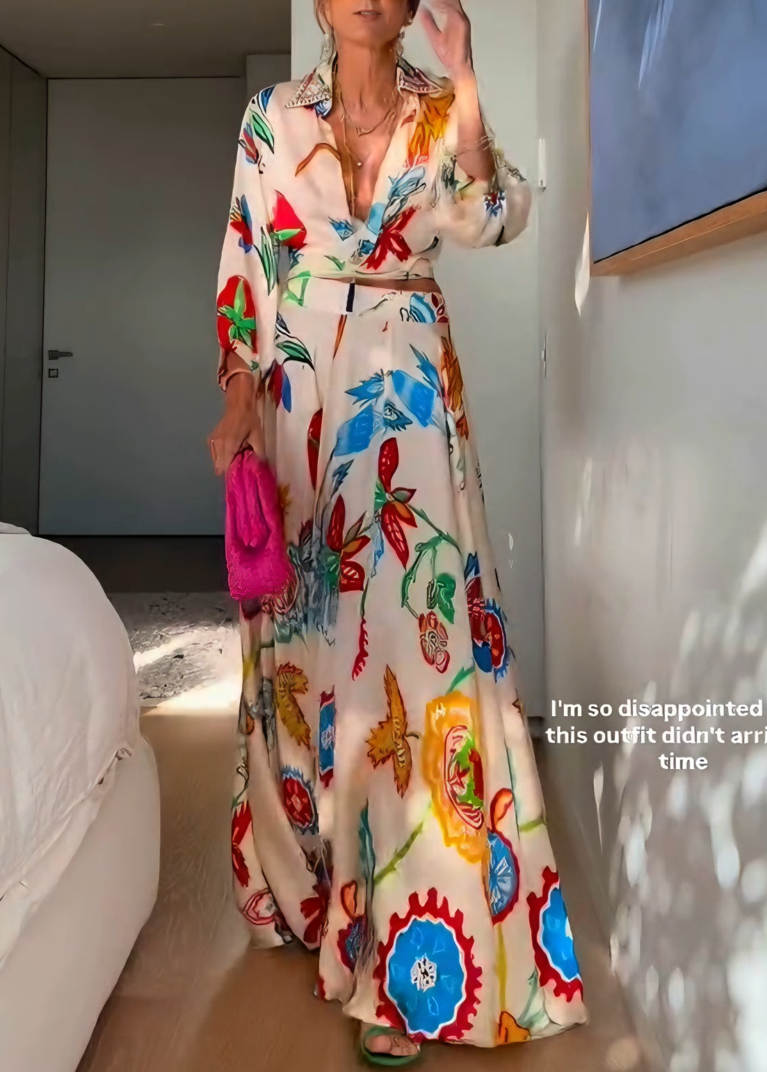 Solveig | Sæt med top og maxi-nederdel med blomsterprint med boheme med tropisk print
