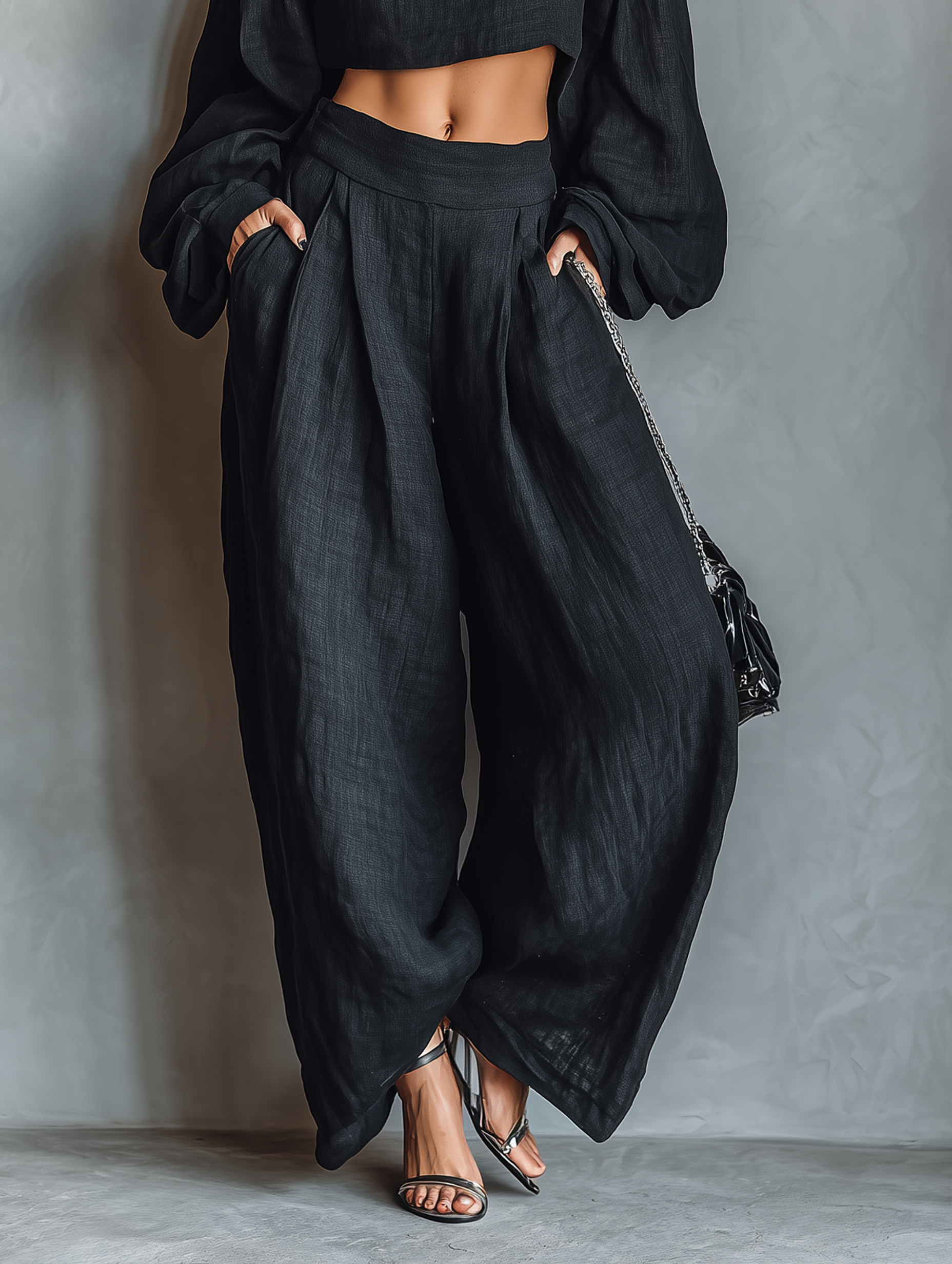 Asta | Stilrent linnedlook bluse- og buksesæt med vide bukser