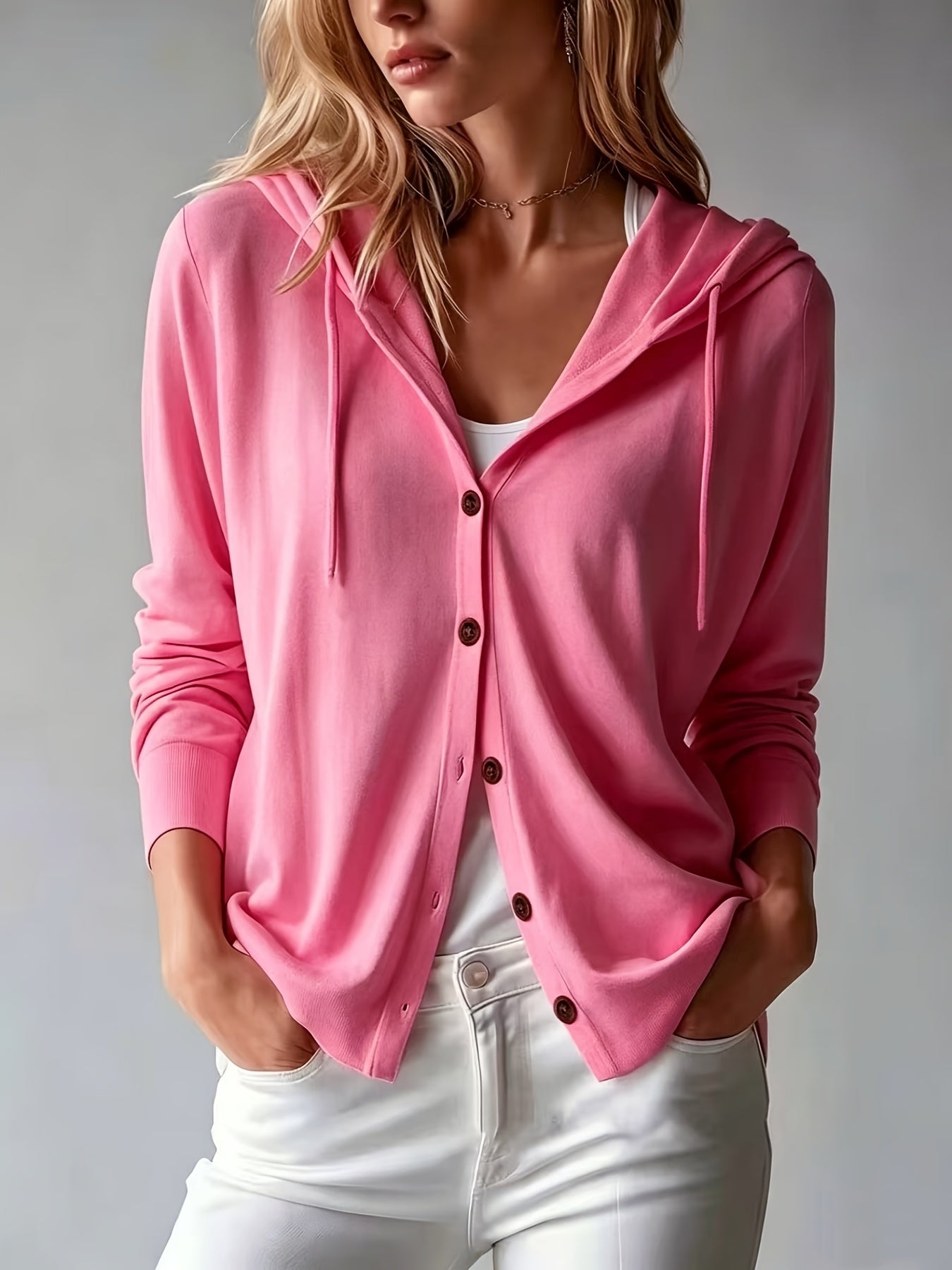 Ida | Rosa cardigan med hætte og knapper