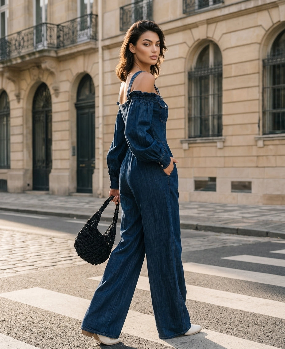 Vera | Afslappet denim-jumpsuit med lange ærmer