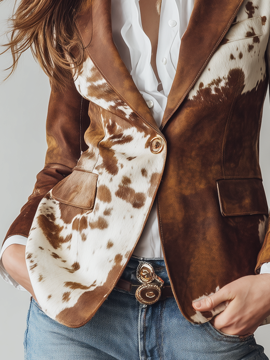 Nora | Vintage-blazer med ko-mønster