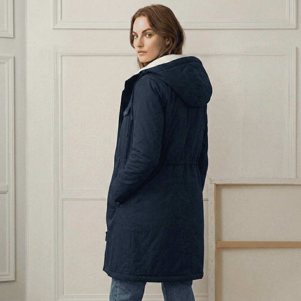 Freja | Lang vinterfrakke med blødt for og frontlommer